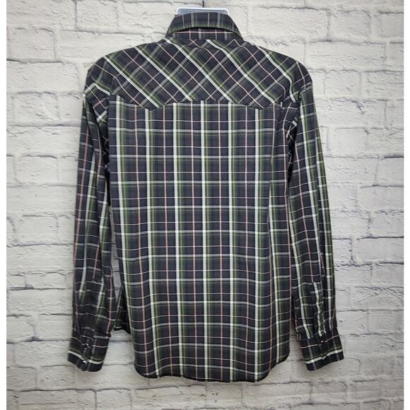 Wrangler Shirt Mens Size Large Plaid Button Down Black Pearl Snaps Long Sleeve - Picture 2 of 13